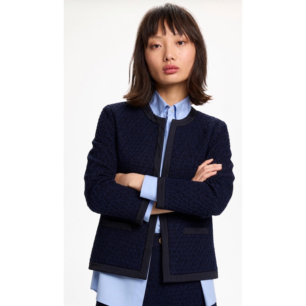CH Carolina Herrera Matelassé Wool Silk Jacket Navy Size 4